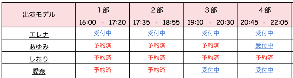 8月14日(月)浴衣ストリート撮影会 in 中洲周辺予約状況