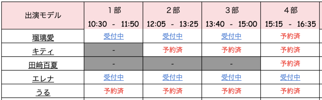 7月16日（日）浴衣撮影会 in 舞鶴公園の予約状況